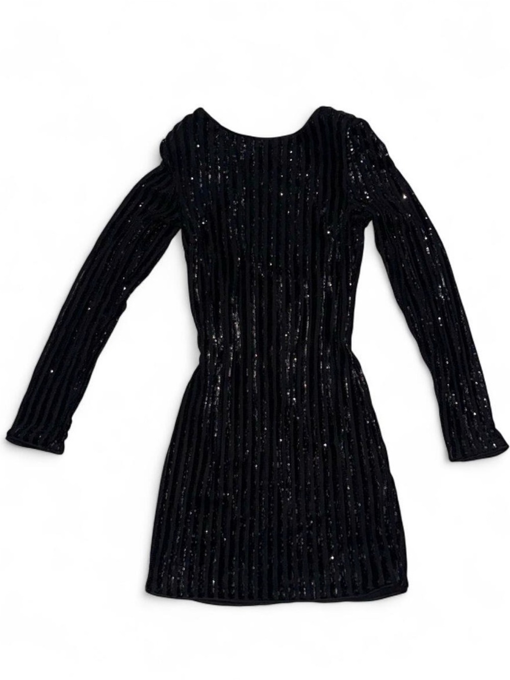 Long Sleeve Black Sequin Party Dress